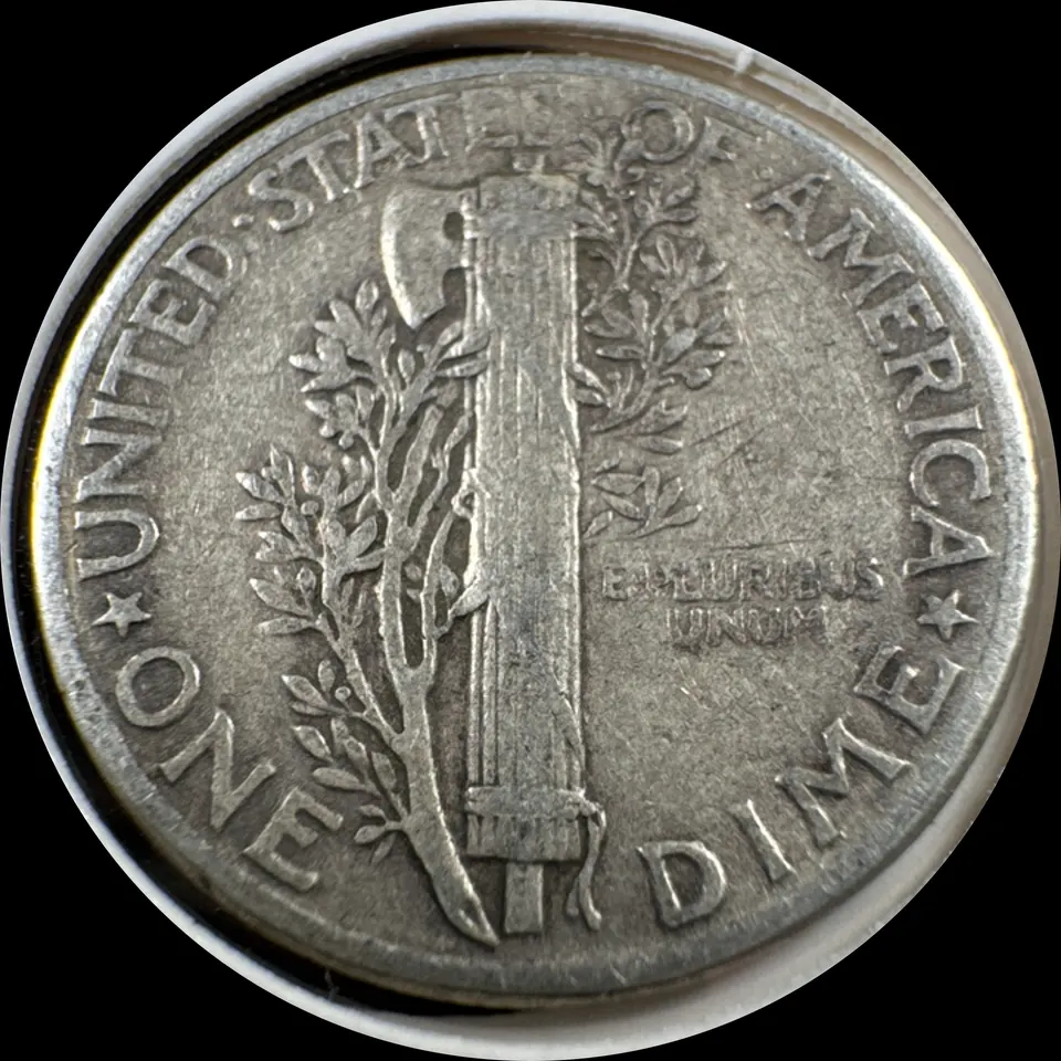 1944-P Mercury Dime Ungraded — back