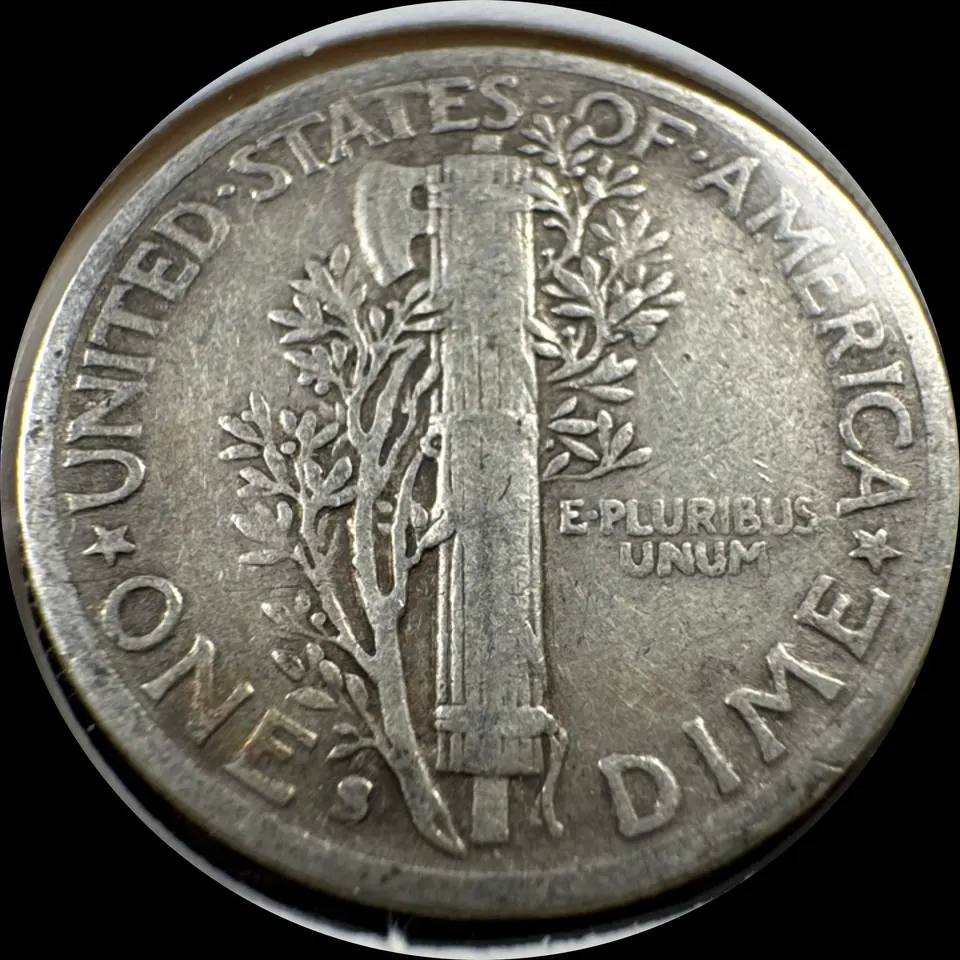 1942-S Mercury Dime Ungraded — back