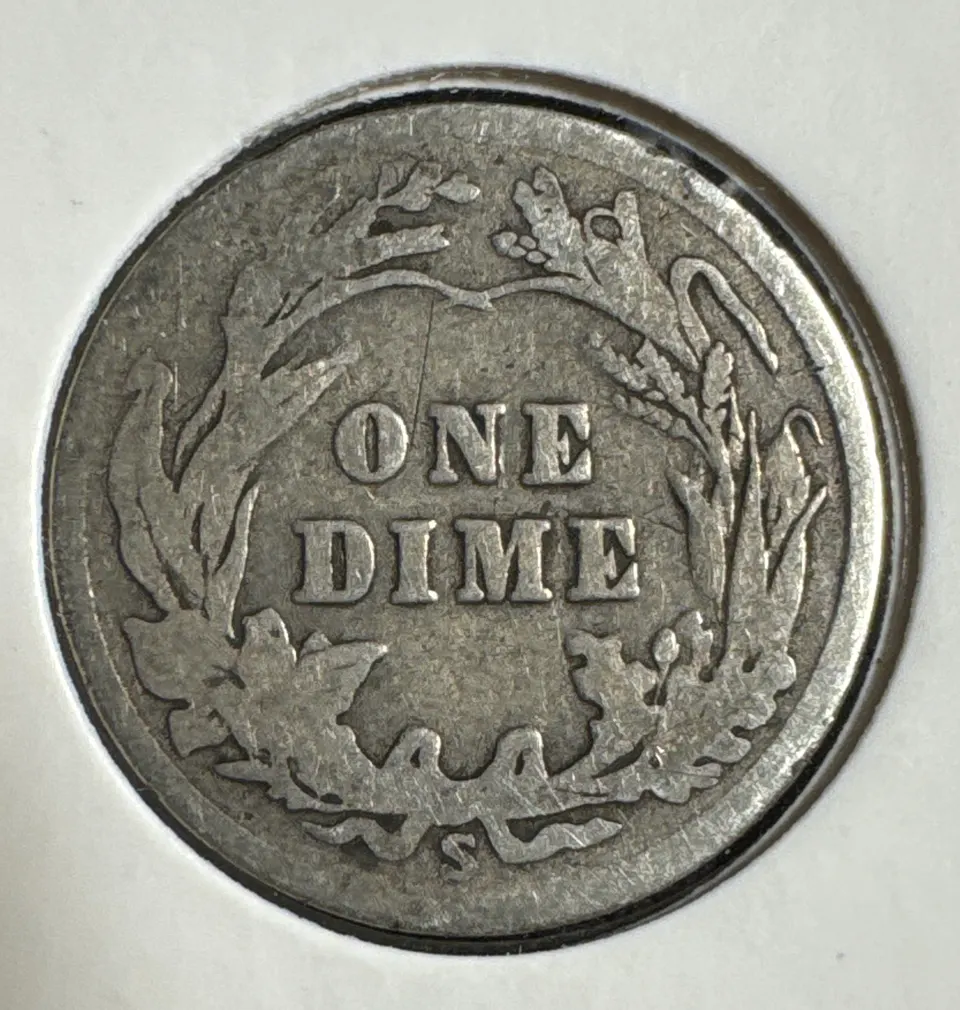 1912-S Barber Dime Ungraded — back