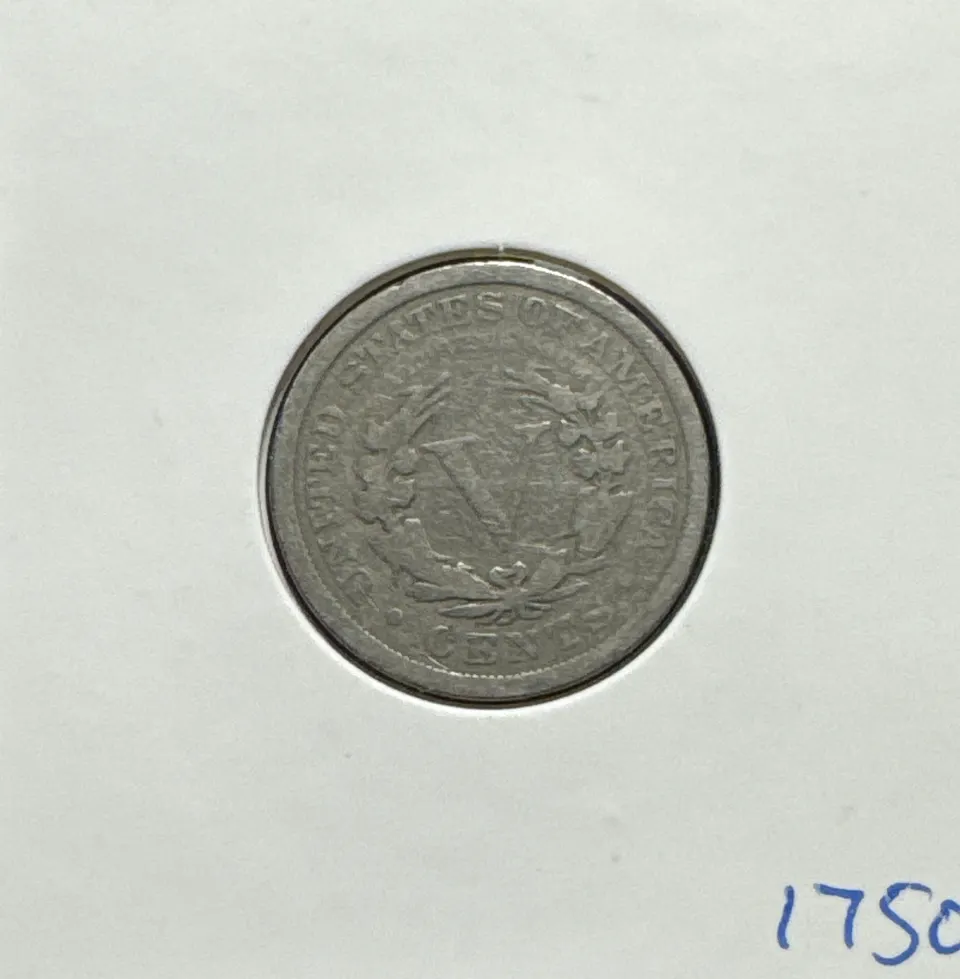1908-P Liberty V Nickel Ungraded — back