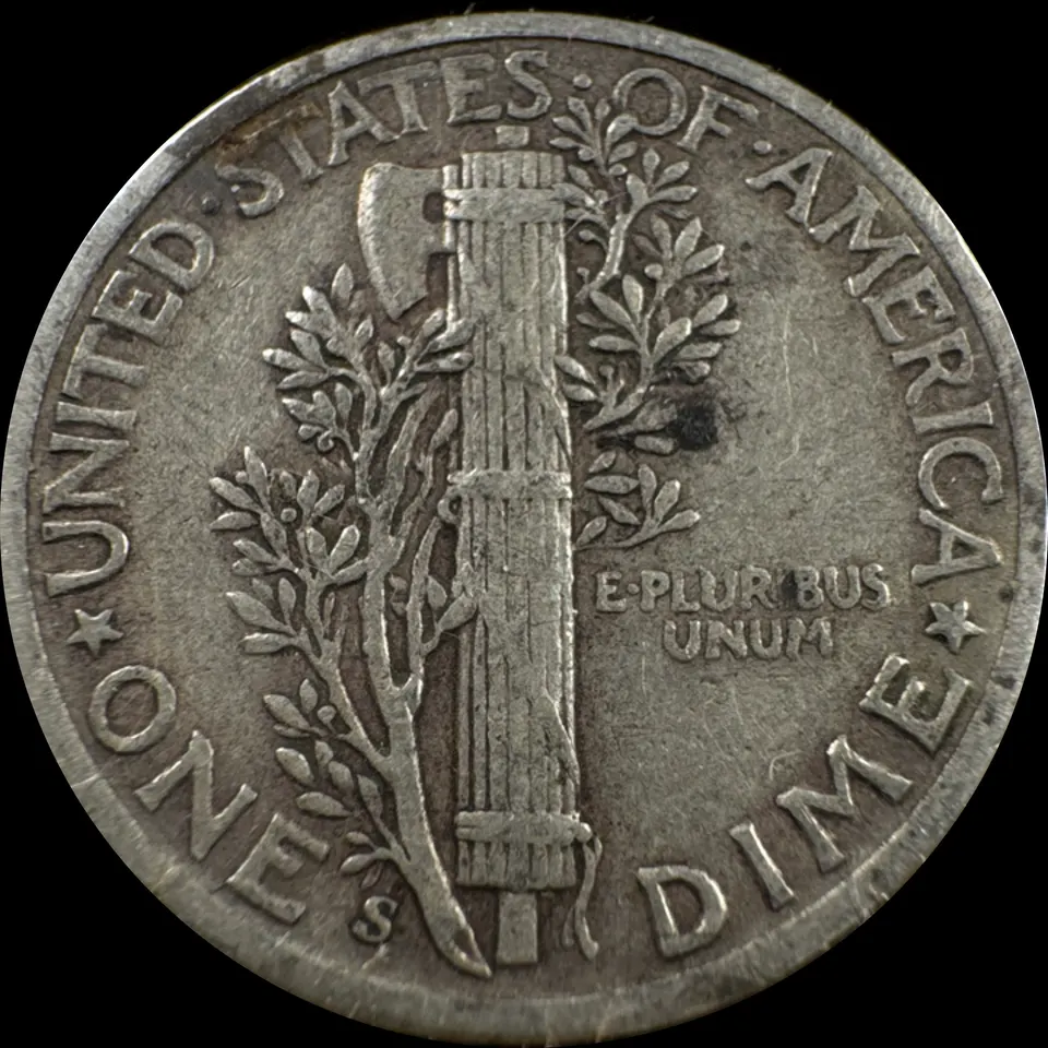 1942-S Mercury Dime Ungraded — back