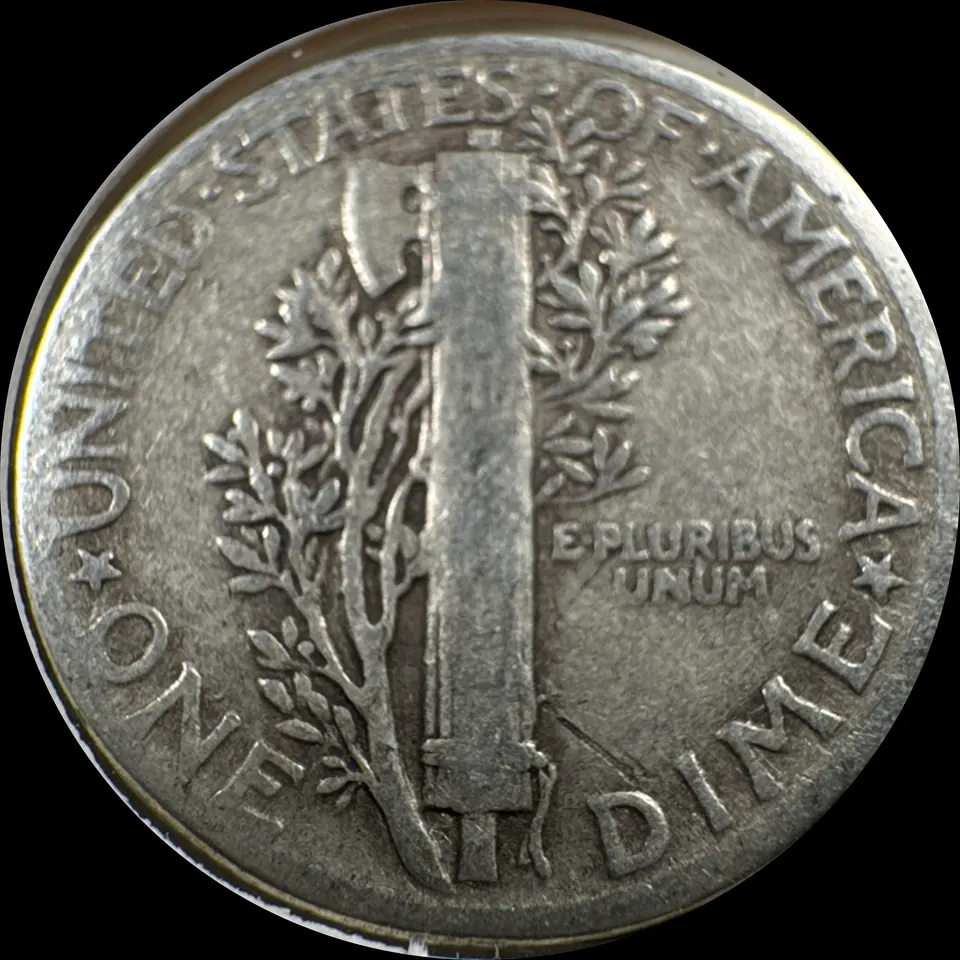 1945-P Mercury Dime Ungraded — back