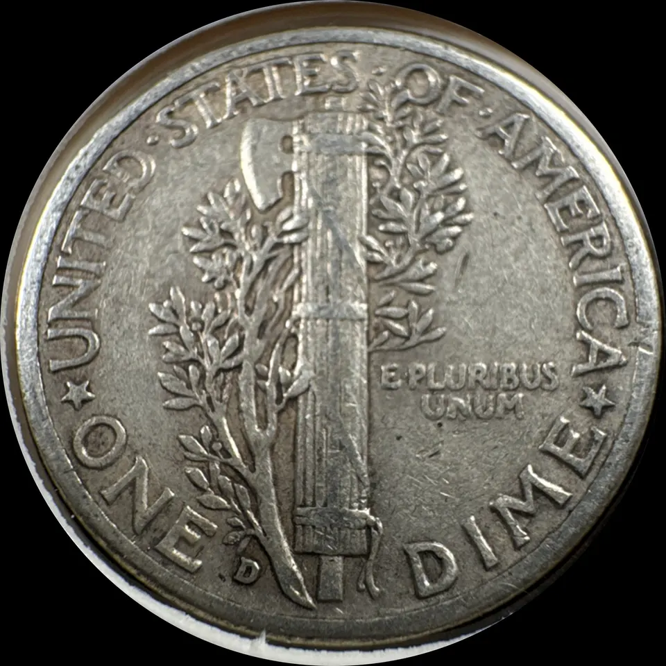 1944-D Mercury Dime Ungraded — back