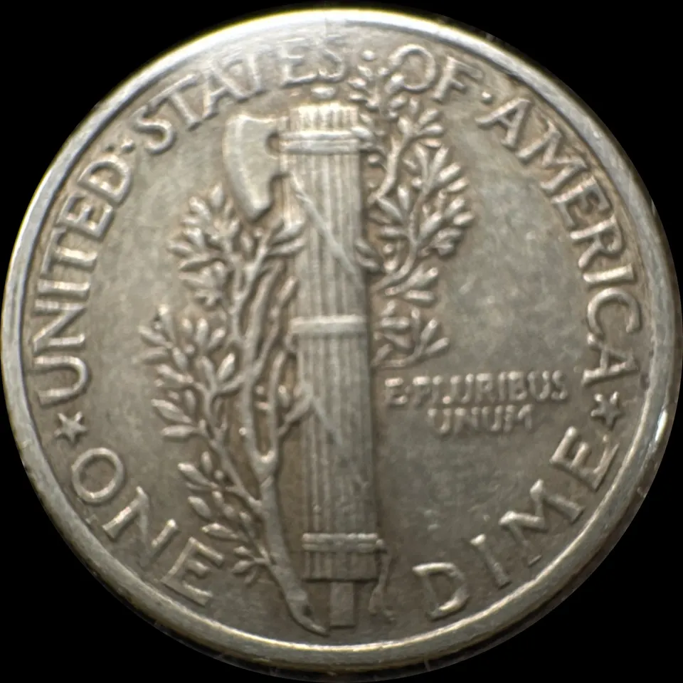 1943-P Mercury Dime Ungraded — back