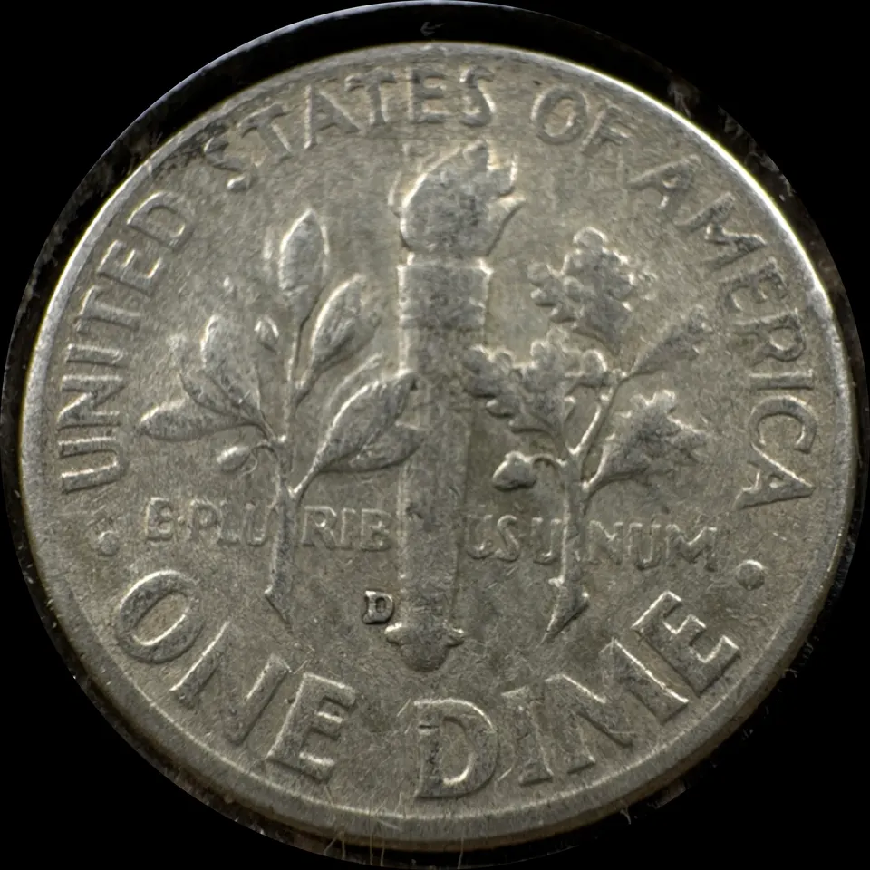 1958-D Roosevelt Dime Ungraded — back