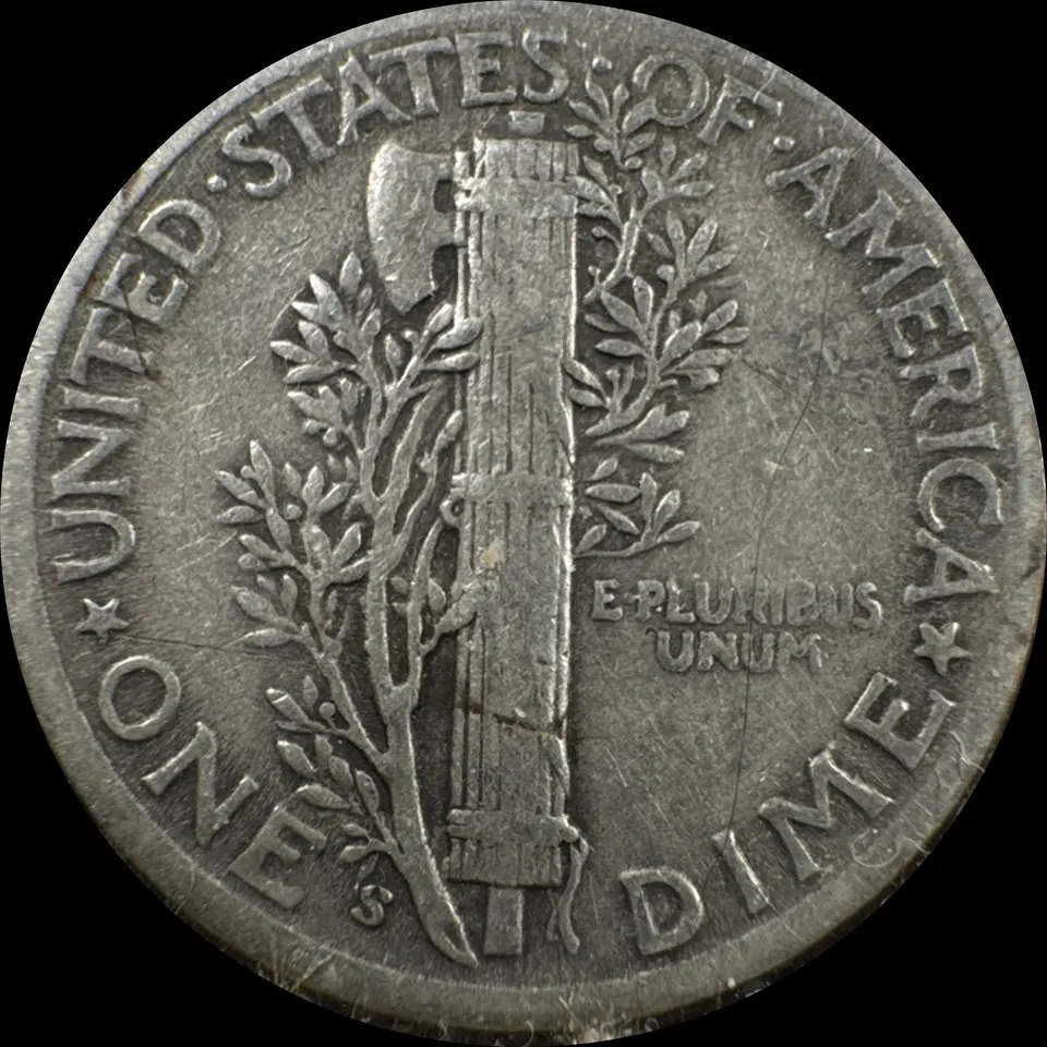 1945-S Mercury Dime Ungraded — back