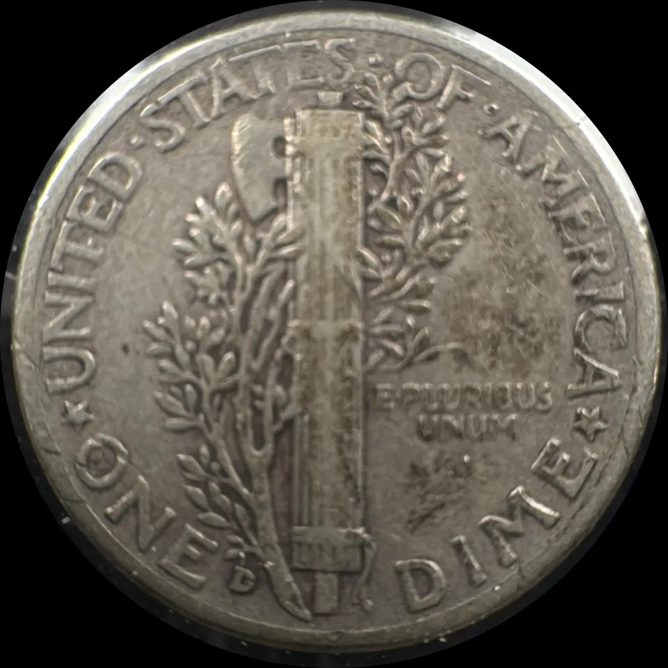1943-D Mercury Dime Ungraded — back