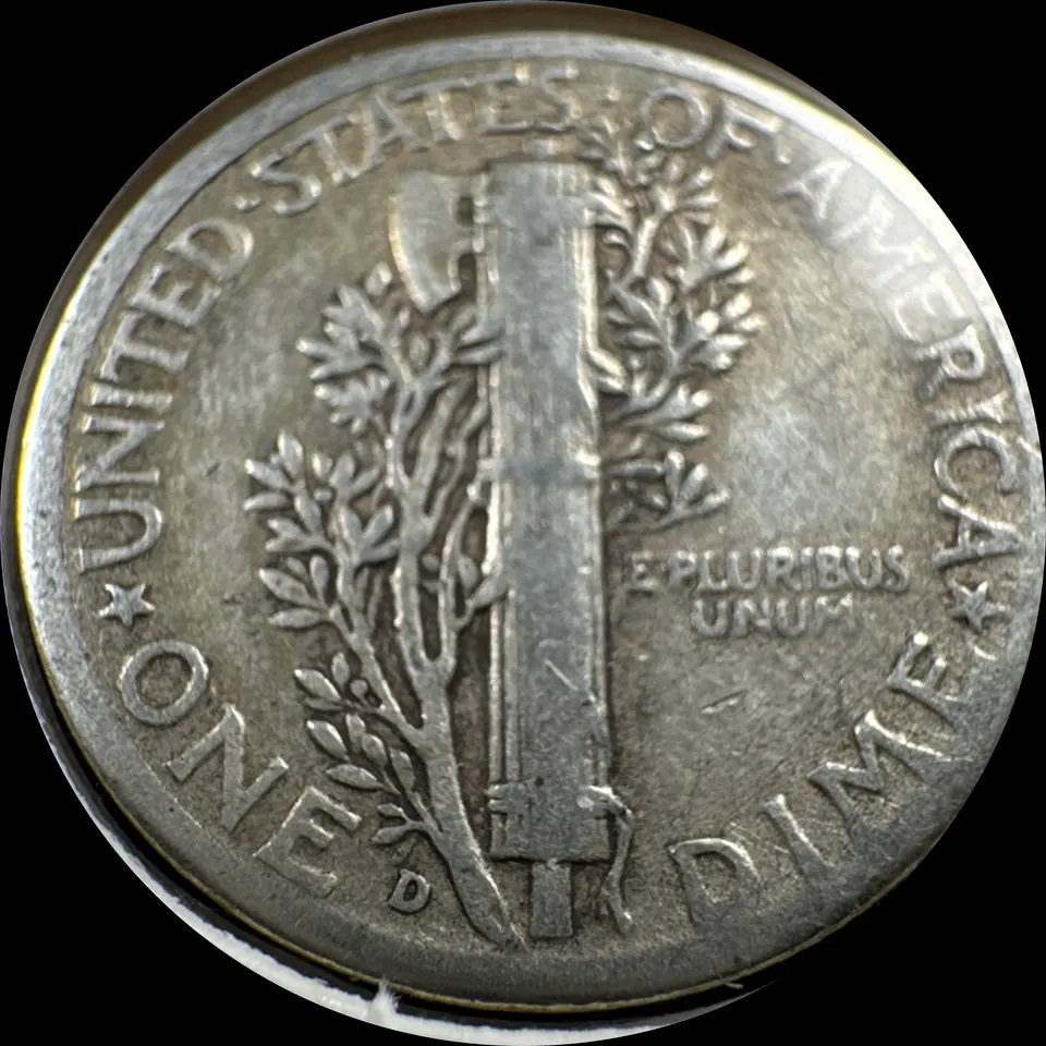 1944-D Mercury Dime Ungraded — back