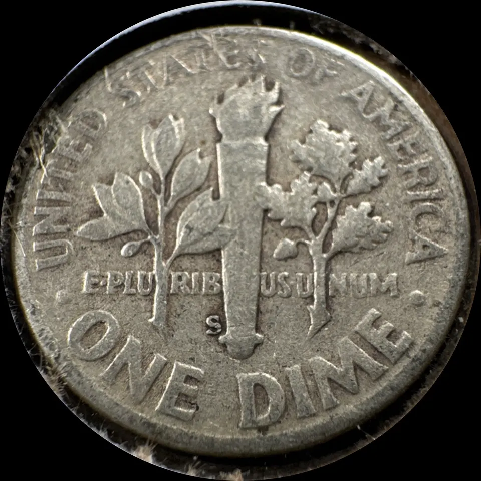 1952-S Roosevelt Dime Ungraded — back