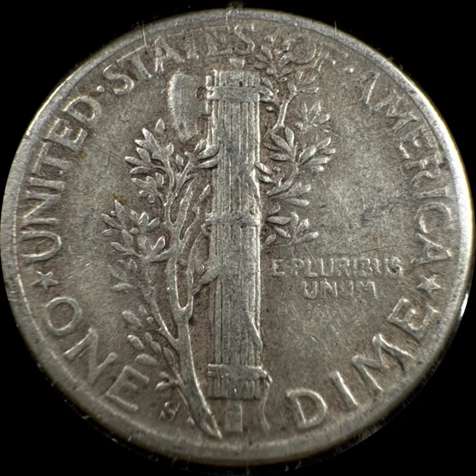 1944-S Mercury Dime Ungraded — back