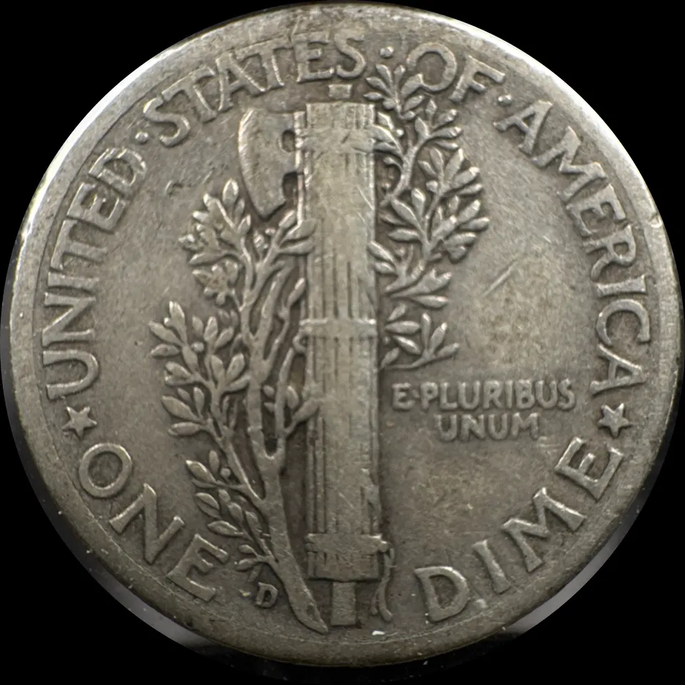 1944-D Mercury Dime Ungraded — back