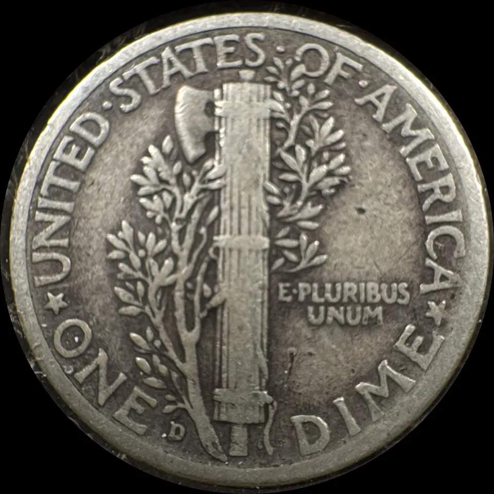 1943-D Mercury Dime Ungraded — back