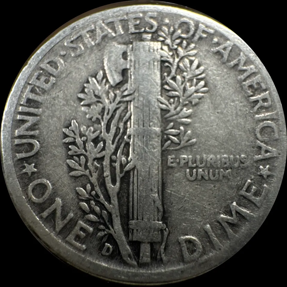 1944-D Mercury Dime Ungraded — back