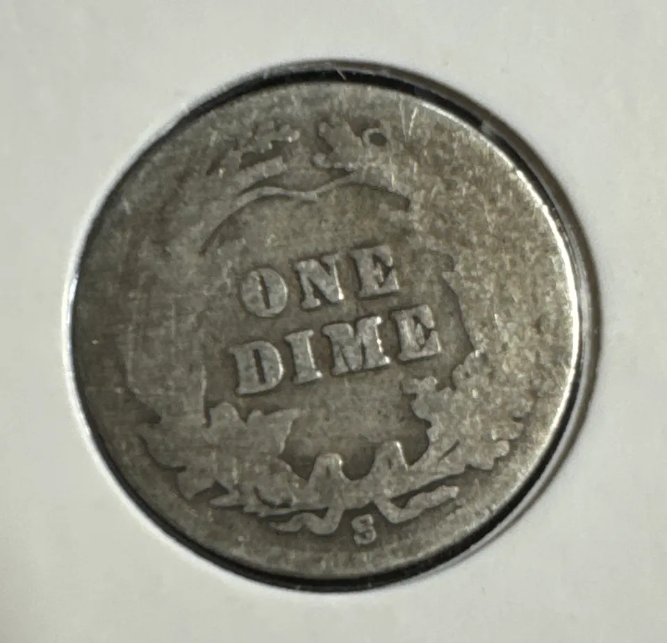 1911-S Barber Dime Ungraded — back
