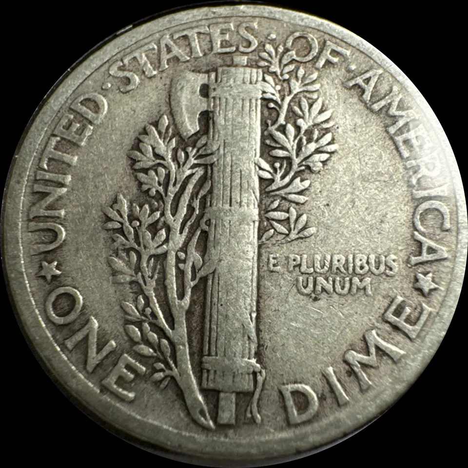 1941-P Mercury Dime Ungraded — back