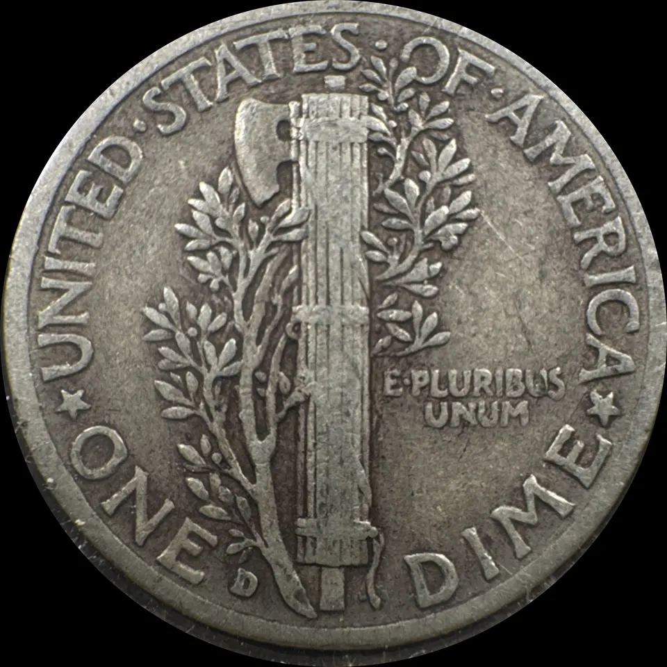 1942-D Mercury Dime Ungraded — back