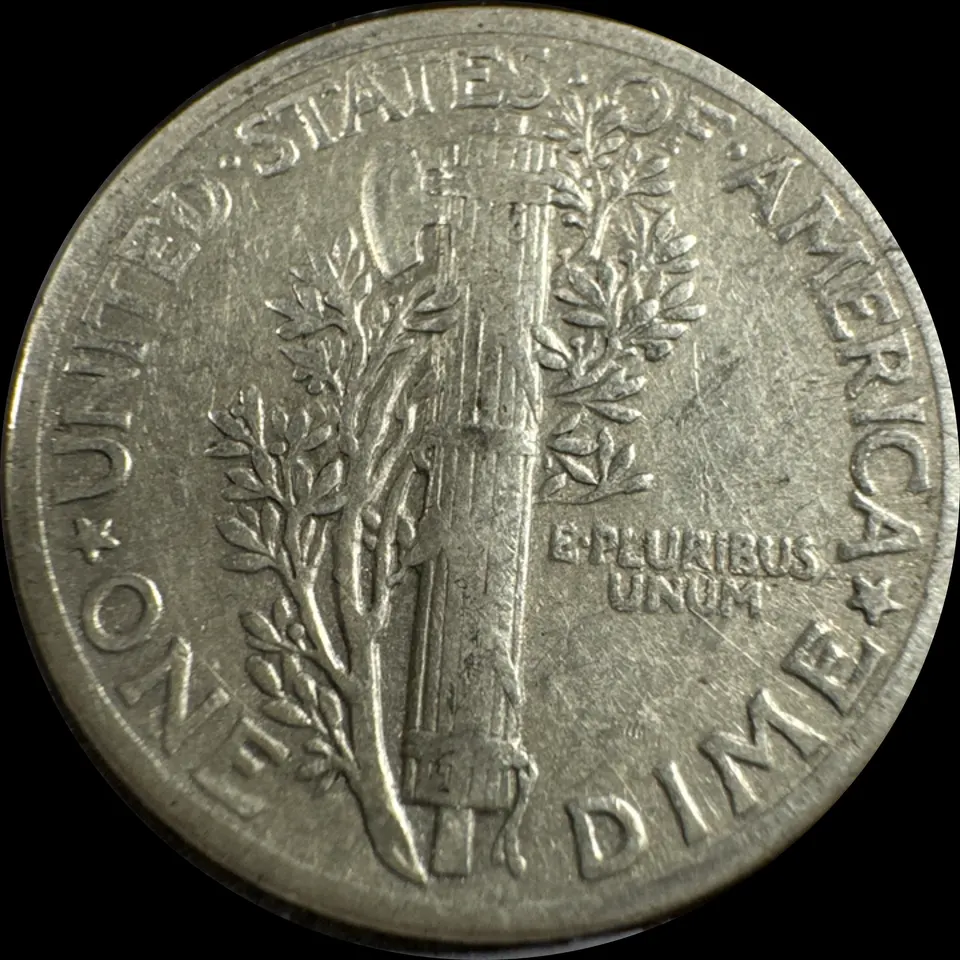 1939-P Mercury Dime Ungraded — back