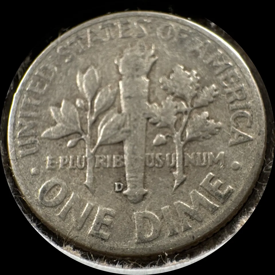 1948-D Roosevelt Dime Ungraded — back
