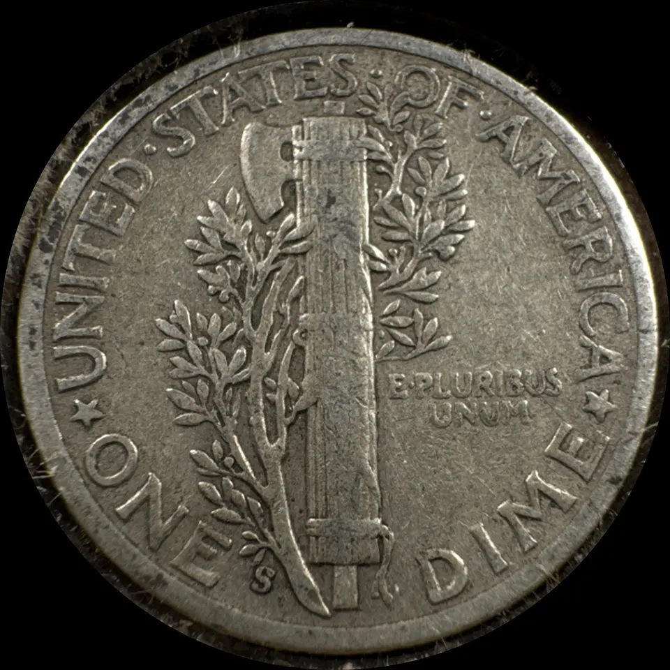 1945-S Mercury Dime Ungraded — back