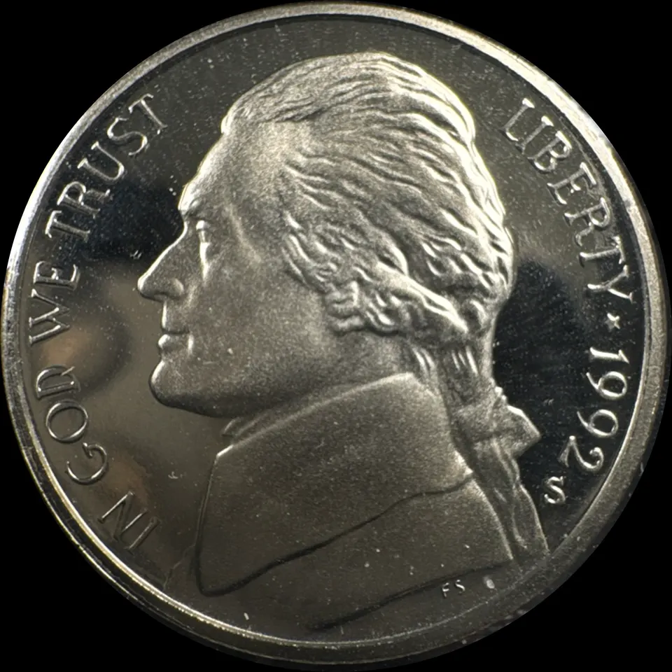 1992-S Jefferson Nickel Ungraded — front