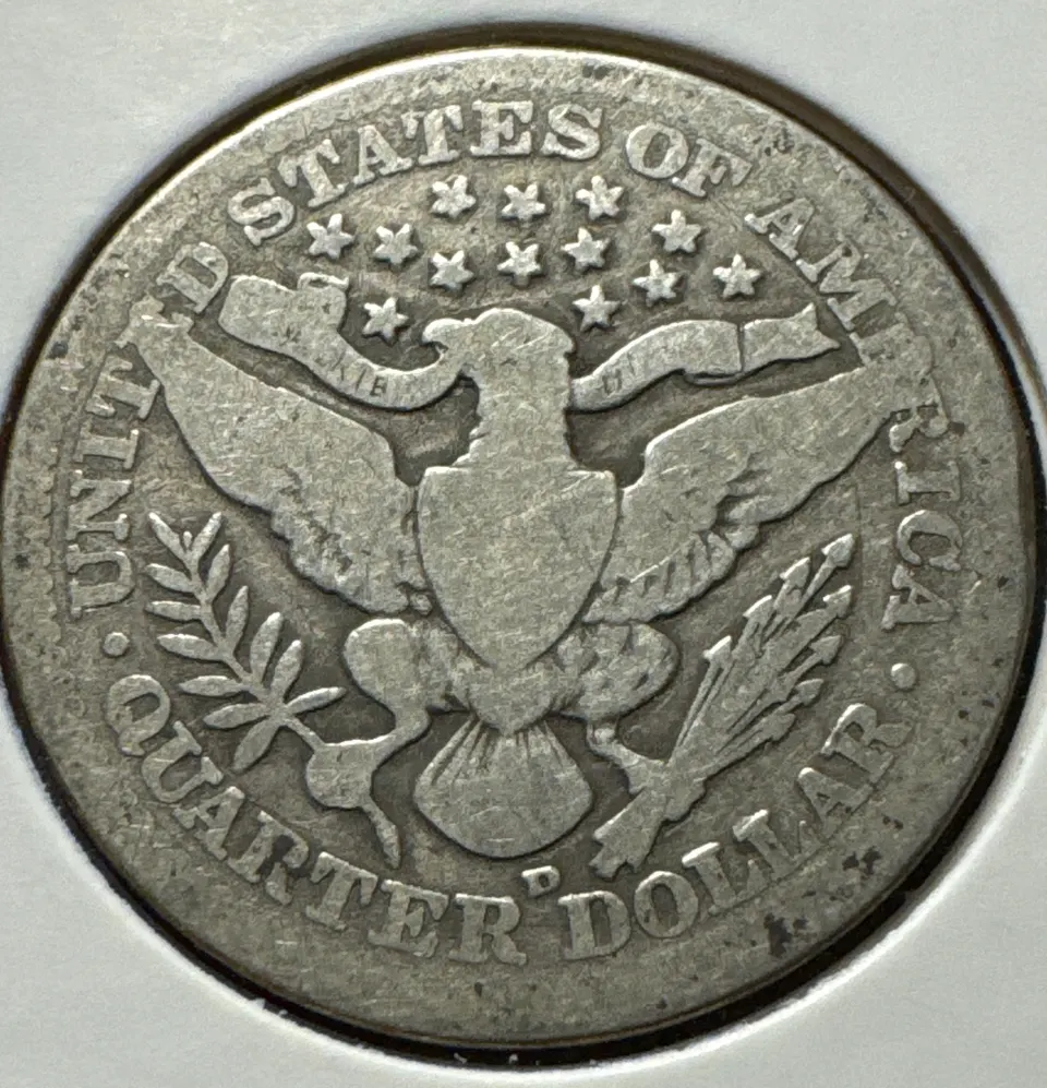 1908-D Barber Quarter Ungraded — back