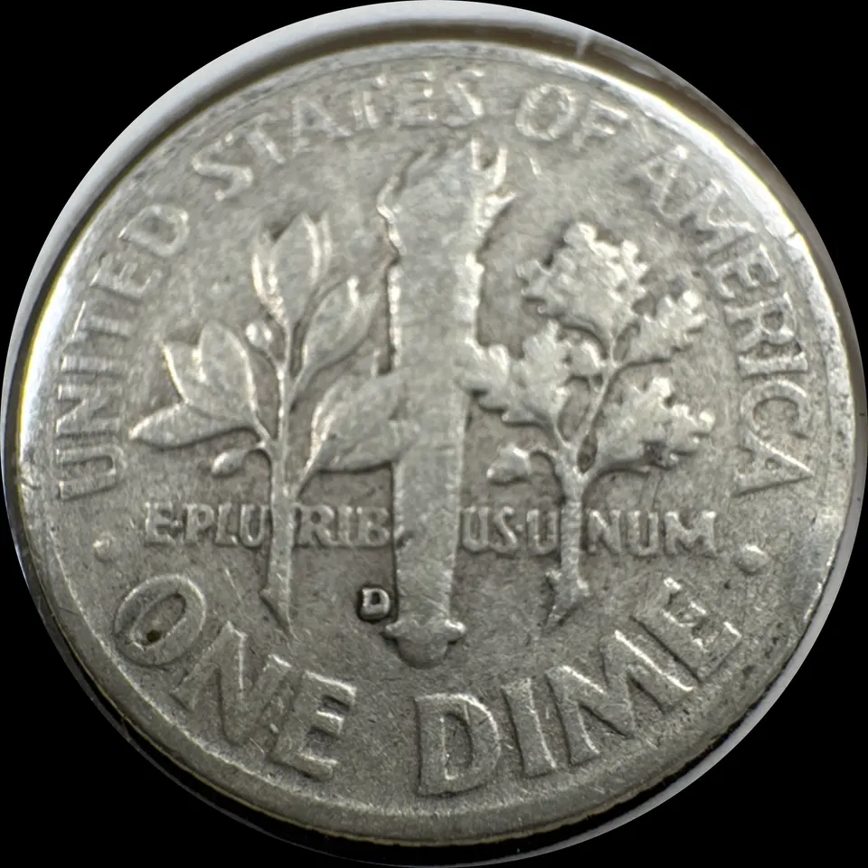 1953-D Roosevelt Dime Ungraded — back