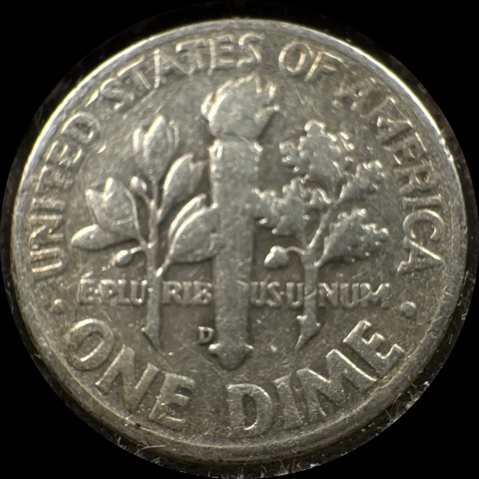 1952-D Roosevelt Dime Ungraded — back