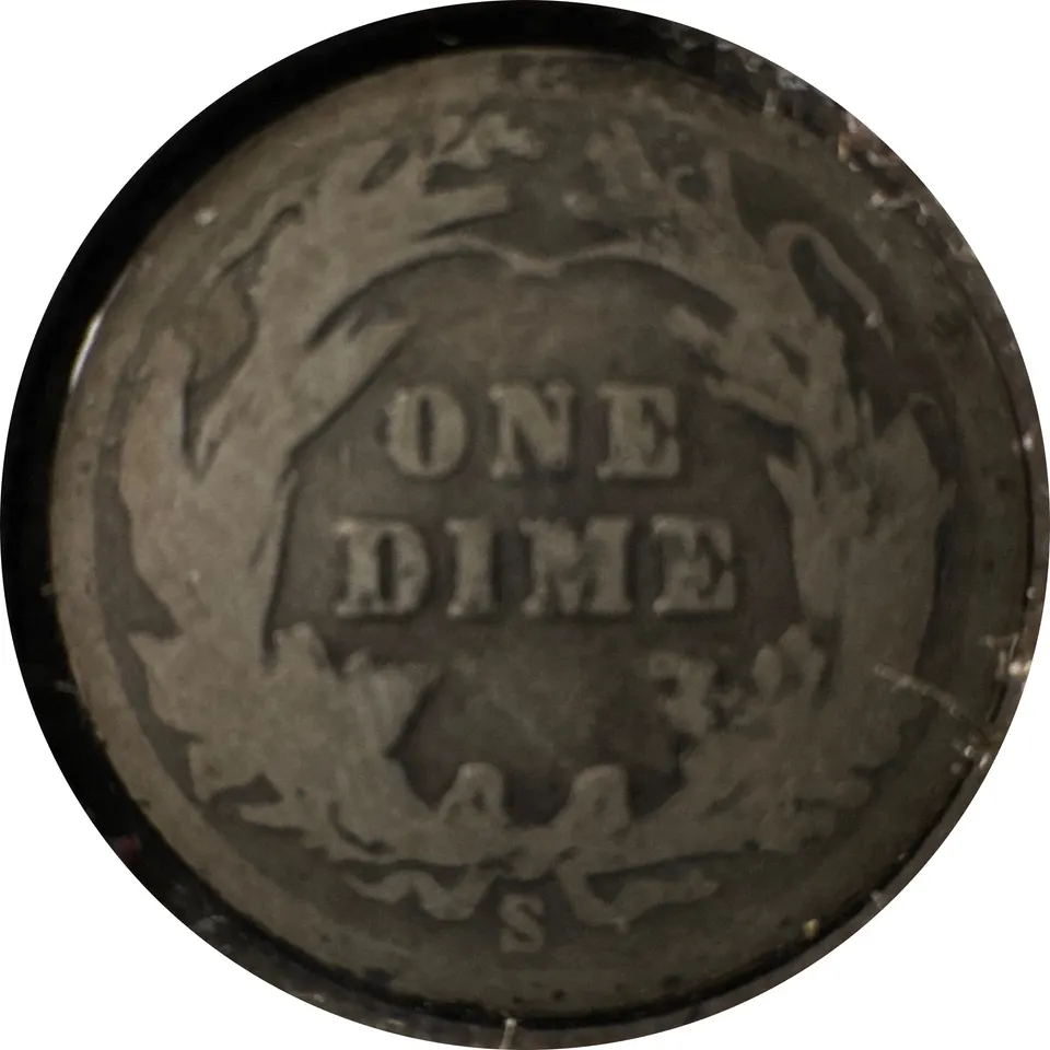 1900-S Barber Dime Ungraded — back