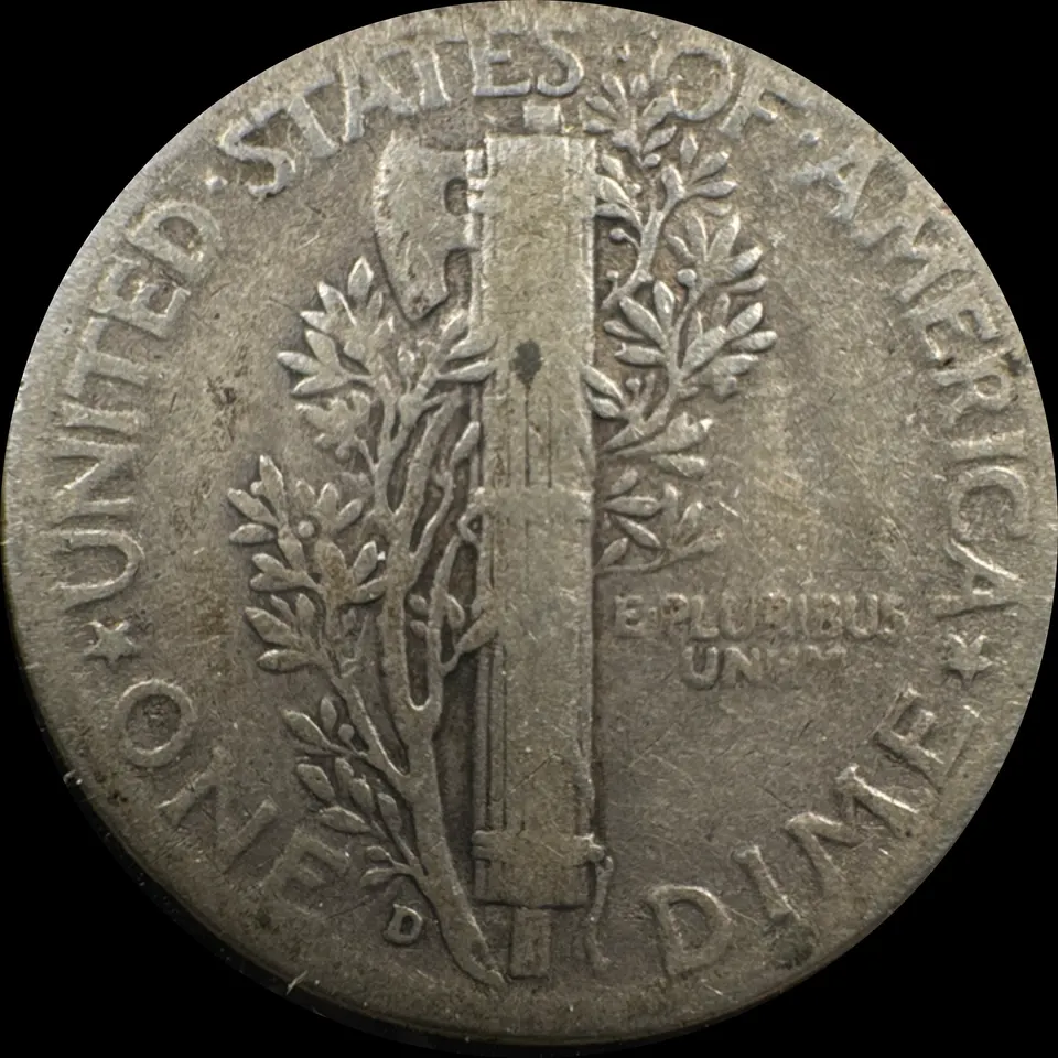 1945-D Mercury Dime Ungraded — back