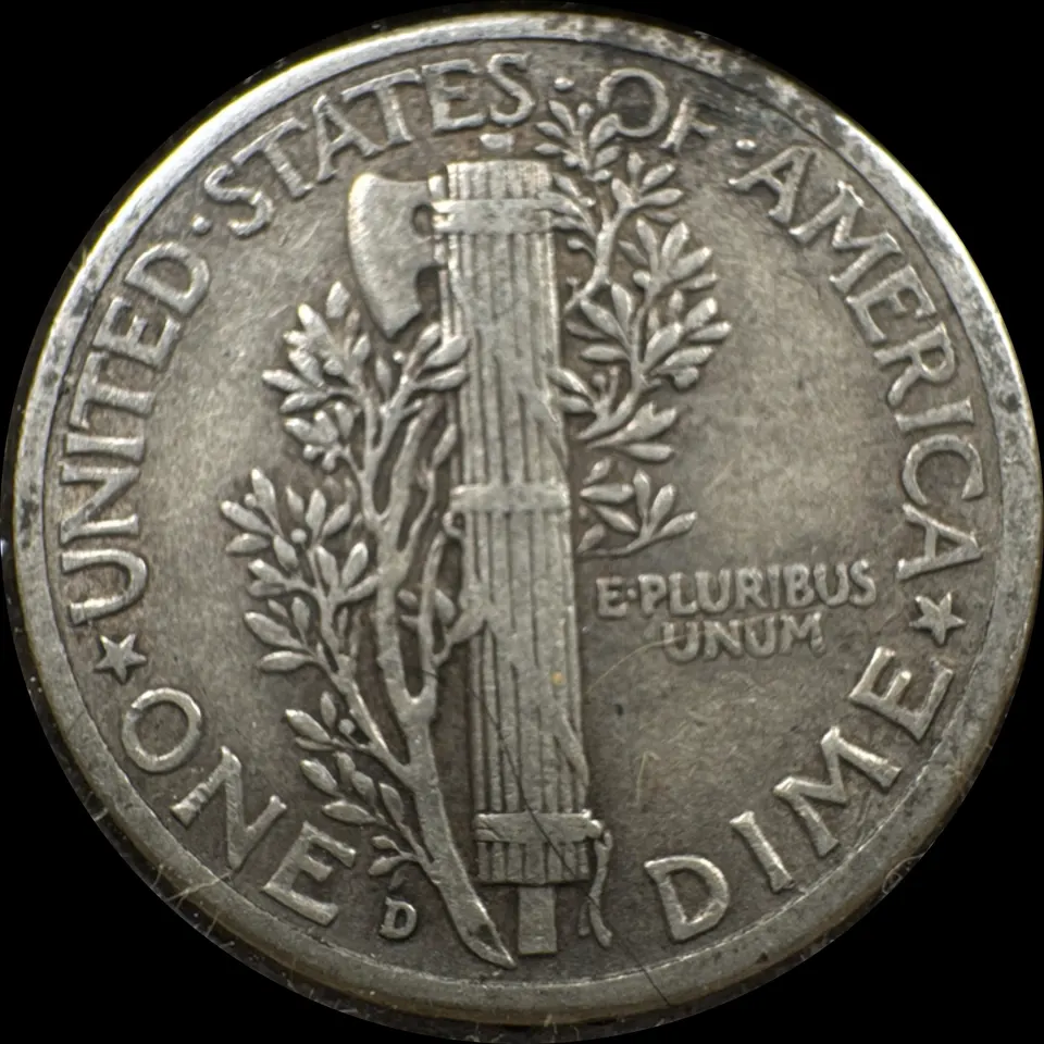 1942-D Mercury Dime Ungraded — back