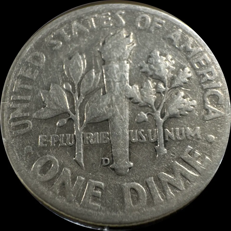 1948-D Roosevelt Dime Ungraded — back