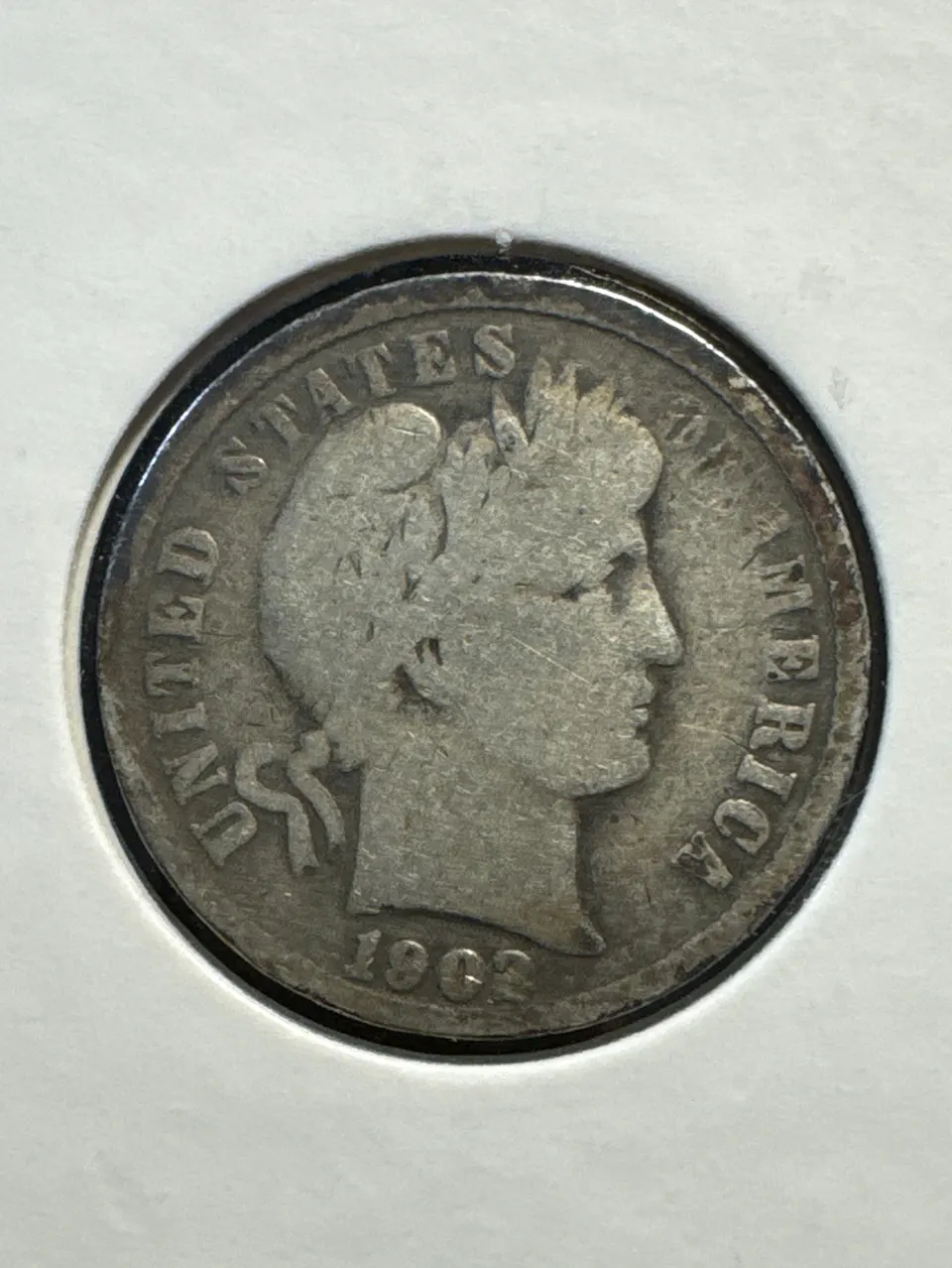 1902 Barber Dime Ungraded — front