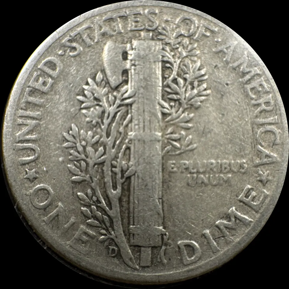 1945-D Mercury Dime Ungraded — back