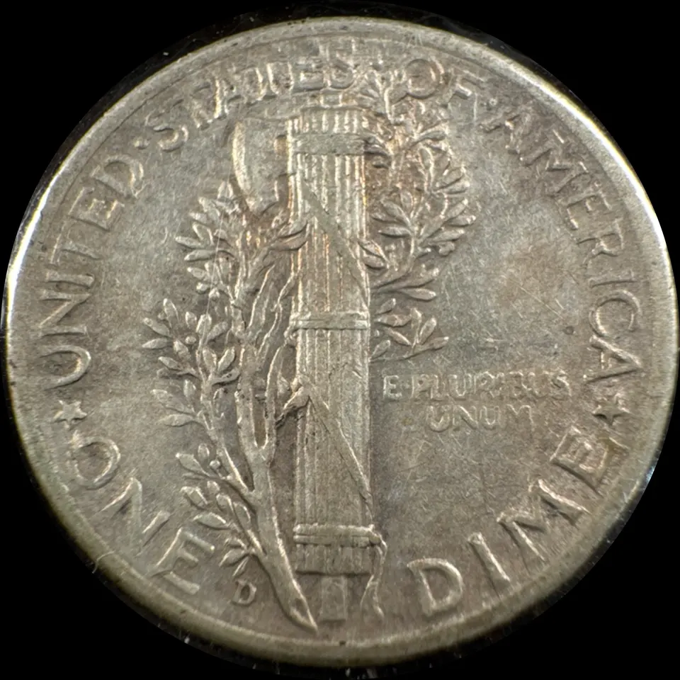 1942-D Mercury Dime Ungraded — back