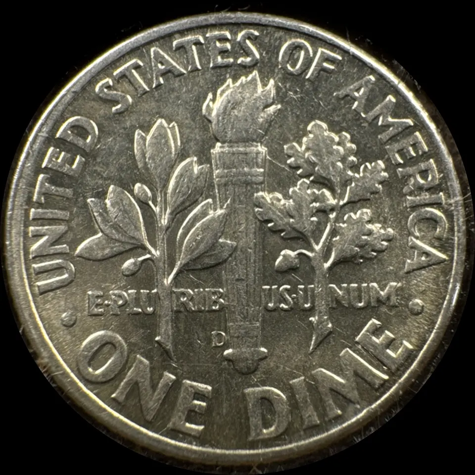 1964-D Roosevelt Dime Ungraded — back