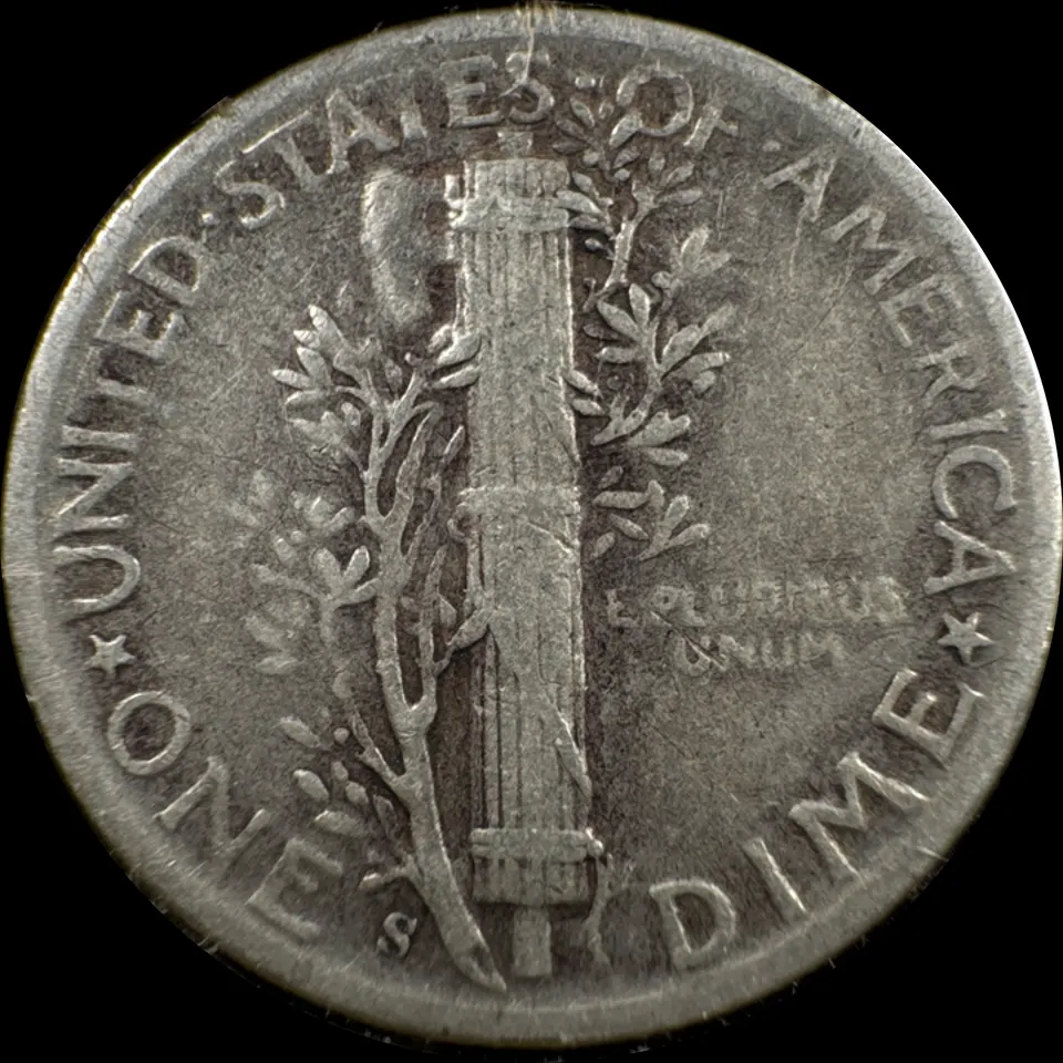 1944-S Mercury Dime Ungraded — back