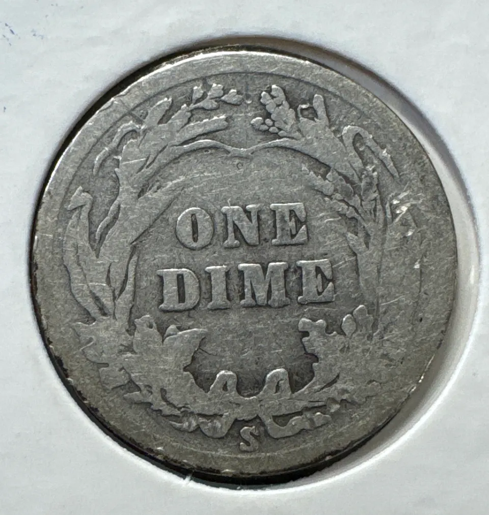 1916-S Barber Dime Ungraded — back
