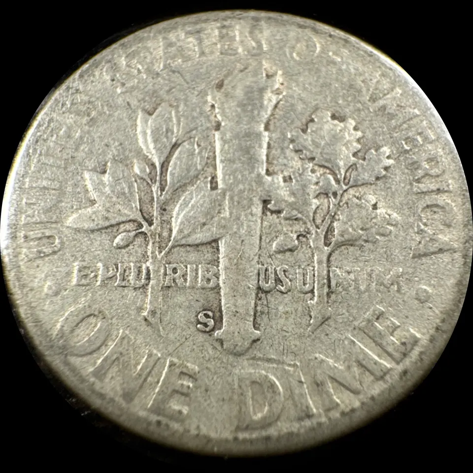 1949-S Roosevelt Dime Ungraded — back