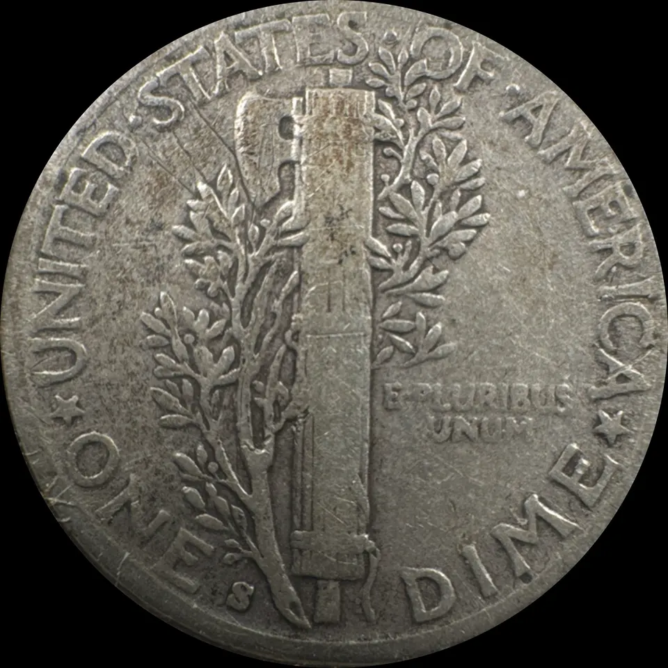 1943-S Mercury Dime Ungraded — back