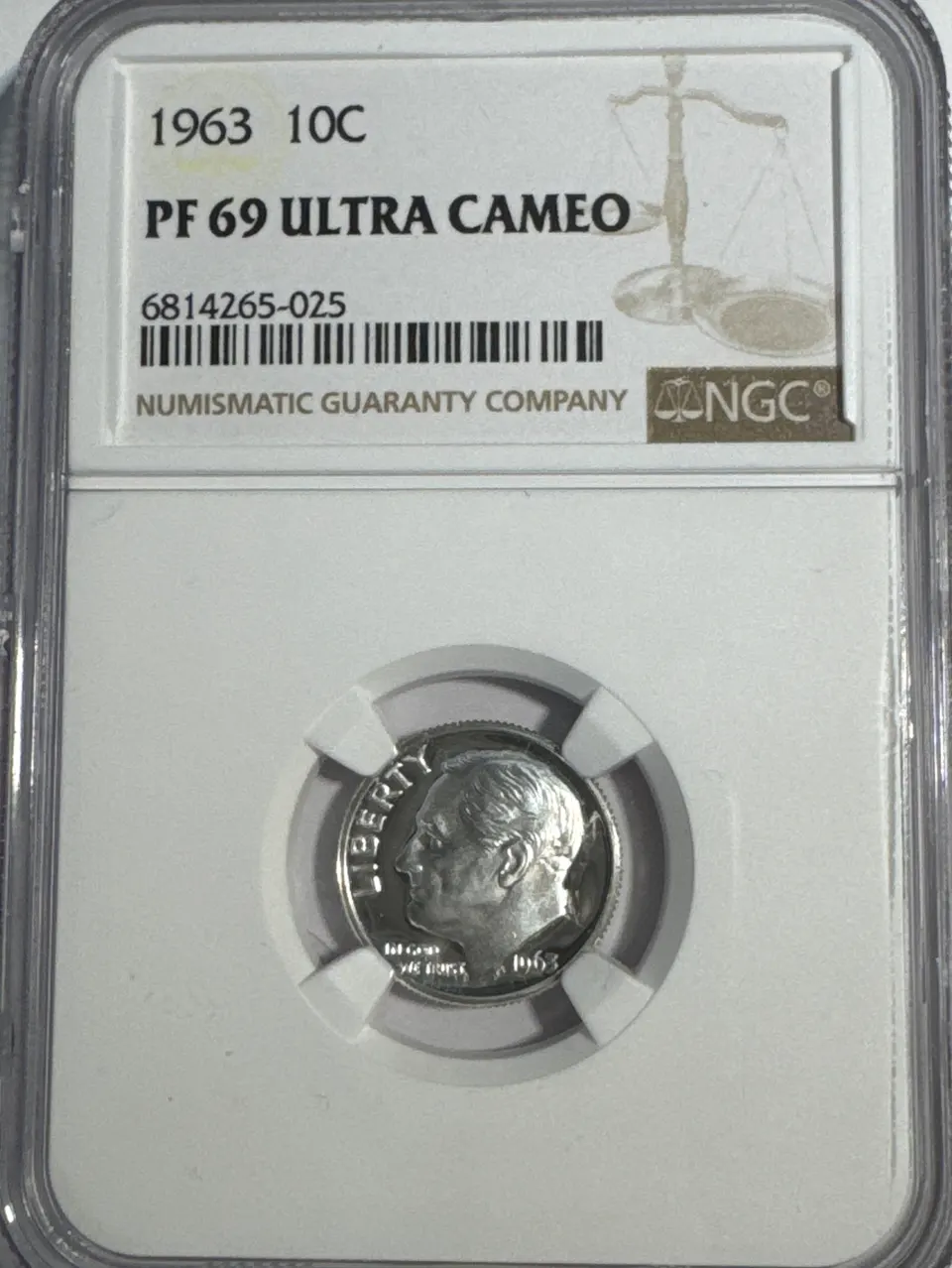 1963-P Roosevelt Dime PF69 — front