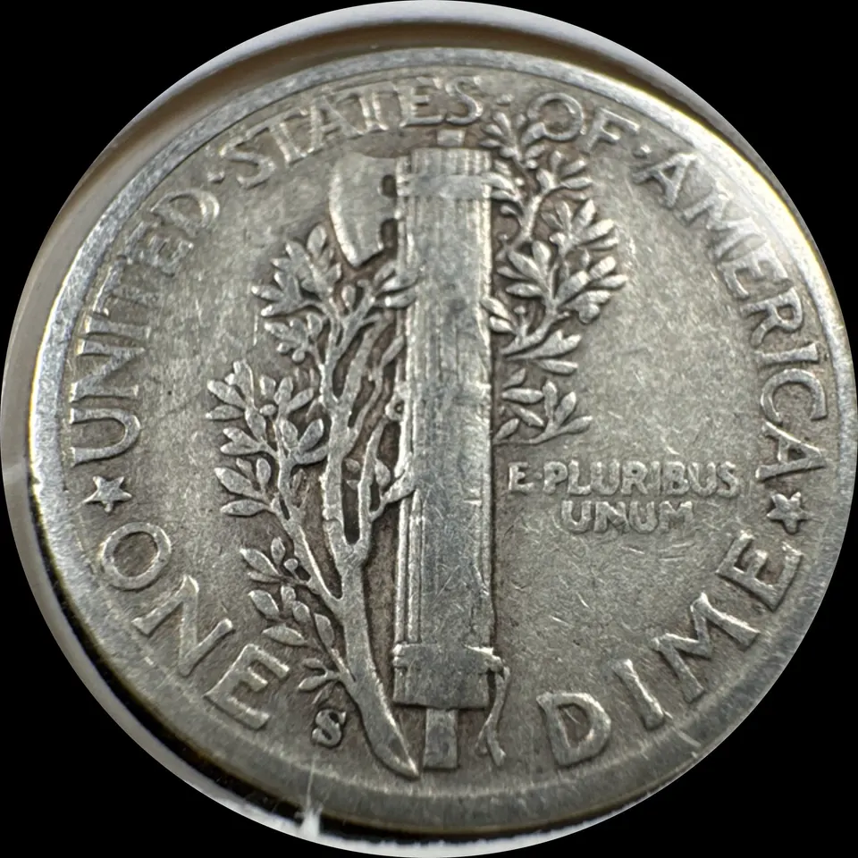 1942-S Mercury Dime Ungraded — back