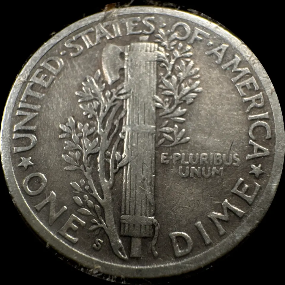 1939-S Mercury Dime Ungraded — back