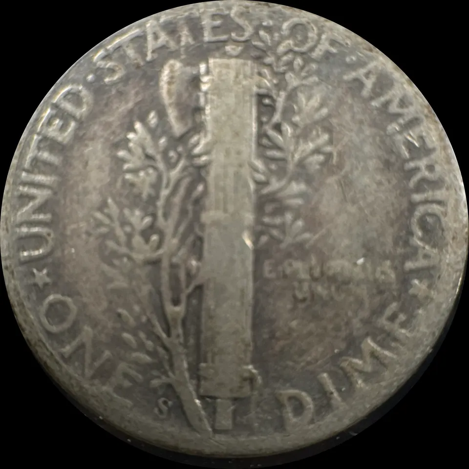 1944-S Mercury Dime Ungraded — back