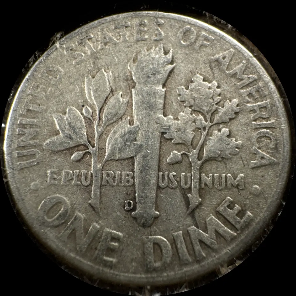 1946-D Roosevelt Dime Ungraded — back