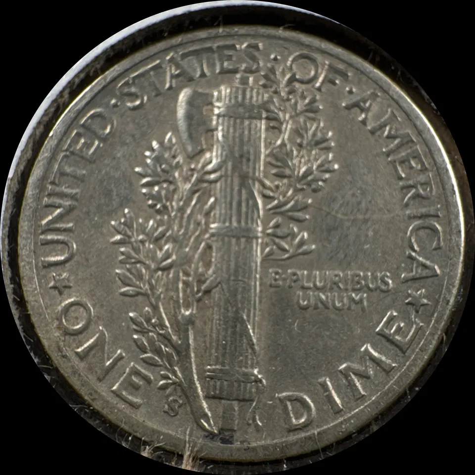 1944-S Mercury Dime Ungraded — back