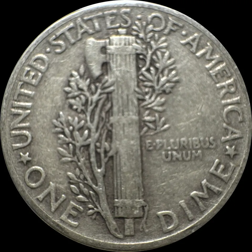 1944-P Mercury Dime Ungraded — back