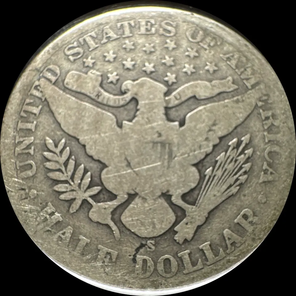 1905-S Barber Half Dollar Ungraded — back